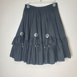 Malco Modes Medium Black Tiered Twirl Dancing Skirt Silver Conchos Beads Western